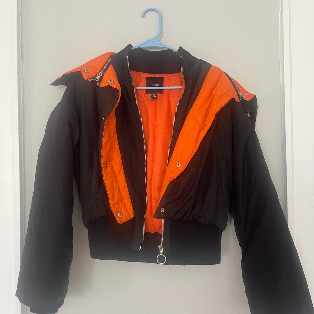 Forever 21 Black and Orange Bomber Jacket